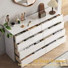 10 Drawer Dresser, 55" Dresser For Bedroom, High Gloss Dresser, Chest Of Drawers, Black, White - 白色 - 查看 4