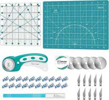 39 Pcs Rotary Cutter Set- Quilting Kit Incl. 45mm Fabric Cutter With 5 Extra Blades, A4 Cutting Mat, 2 Craft Knife Set, Ideal For Crafting, Sewing, Patchworking Turquoise - MàuE - Xem 1