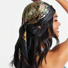 35" Large Satin Head Scarf For Women Silk Hair Scarf Solid Color Hair Bandana For Night Hair Wrap Sleeping - 焦糖色 - 查看 2