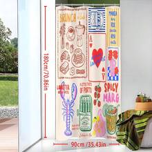 1/3/4件套手绘涂鸦浴帘，早餐主题，独特浴室装饰，乔迁之喜，咖啡蛋糕早餐，玛格丽塔鸡尾酒，龙虾卡片，鱼图案，防滑浴室地毯，U型马桶垫，马桶盖套，浴室装饰，浴室浴帘套装，浴室配件 - 彩色 - 查看 2