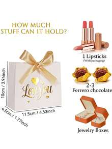 10PCS/1PC/Small Bowknot Gift Box [Including Ribbon] Valentine's Day Gift Box, Packaging Box, Packaging Bag, Can Hold Small Items, For Lovers, For Friends, Suitable For Valentine's Day, Birthdays, Party Gift Boxes [White] - White and Gold Ribbon LOVE - View 3