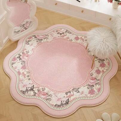 1 pieza Alfombra decorativa de lana sintética de alta gama, alfombra de lujo estilo francés para la sala de estar, suave y fácil de limpiar, alfombra de área, alfombra de mesita de noche, decoración de habitación, alfombra de dormitorio, alfombra de decoración del hogar, decoración navideña