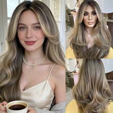 预拔发际线 13x4 渐变灰金色高清蕾丝前假发 高品质女士假发 耐热高级合成假发 派对日常角色扮演佩戴 - 彩色 - 查看 13