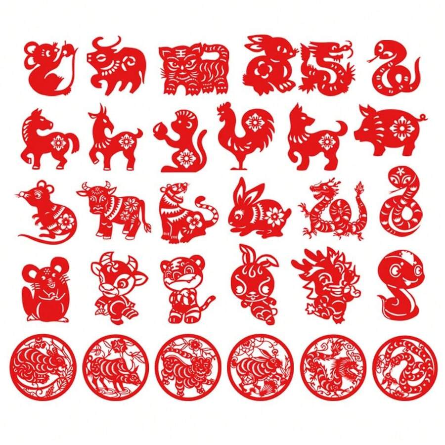 60PCS Chinese Handmade Paper-Cut, Traditional Art Paper Cutting, Fun Paper Cutting Art Crafts Kits For Window Decoration Spring Festival Chinese New Year Activity (60pc 17cmx17cm) - Nhiều màu - Xem 1