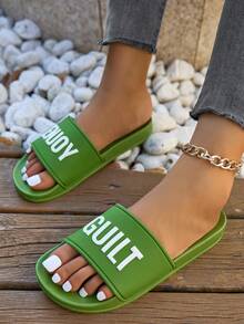 New Fashion Slippers Women High Elastic Rubber Sole Ladies Plastic Slippers, Comfortable Soft Versatile Commuting Lightweight Non-Slip Casual Home Slippers - Green - View 4