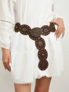 1 pièce Ceinture en PU de style rétro bohème, look de cowgirl occidentale américaine, convient pour toutes les saisons : automne, Halloween - Noir - Voir 25