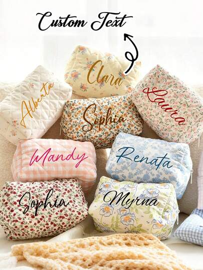 Customizable Floral Makeup Bag, Personalized Cosmetic Pouch, Multi-Functional Makeup Bag, Can Customize Your Name, Lightweight & Spacious, Travel Makeup Bag, Suitable For Daily Life, Back To School, Outing, Vacation And Travel, An Ideal Gift For Girlfriend