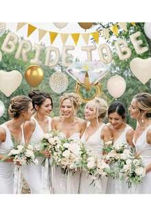 1set Sand White Bachelorette Party Decorations, Nude White Bride To Be Bridal Shower Balloons Decorations, White And Gold Balloons With Diamond Ring Cream Heart Balloons For Bachelorette Engagement Wedding - 彩色 - 查看 6