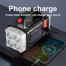 Linterna LED súper brillante, linterna solar, linterna recargable por USB, linterna táctica COB, linterna de largo alcance, luz para pesca y camping, equipo de camping - Negro - Ver 8