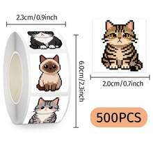 500PCS Pixel Style Cats Sealing Stickers Creative Cat Cartoon Roll Decal DIY Luggage Phone Guitar Scraphbook Birthday Party Gift - Multicolor - View 4