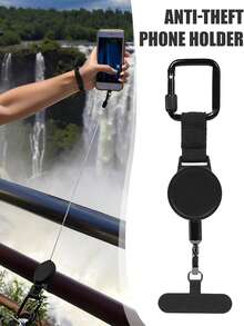 Retractable Anti-Drop Phone Lanyard, Adjustable Safety Strap With Carabiner Clip, Suitable For Hiking, Cycling, Climbing - Black - View 4
