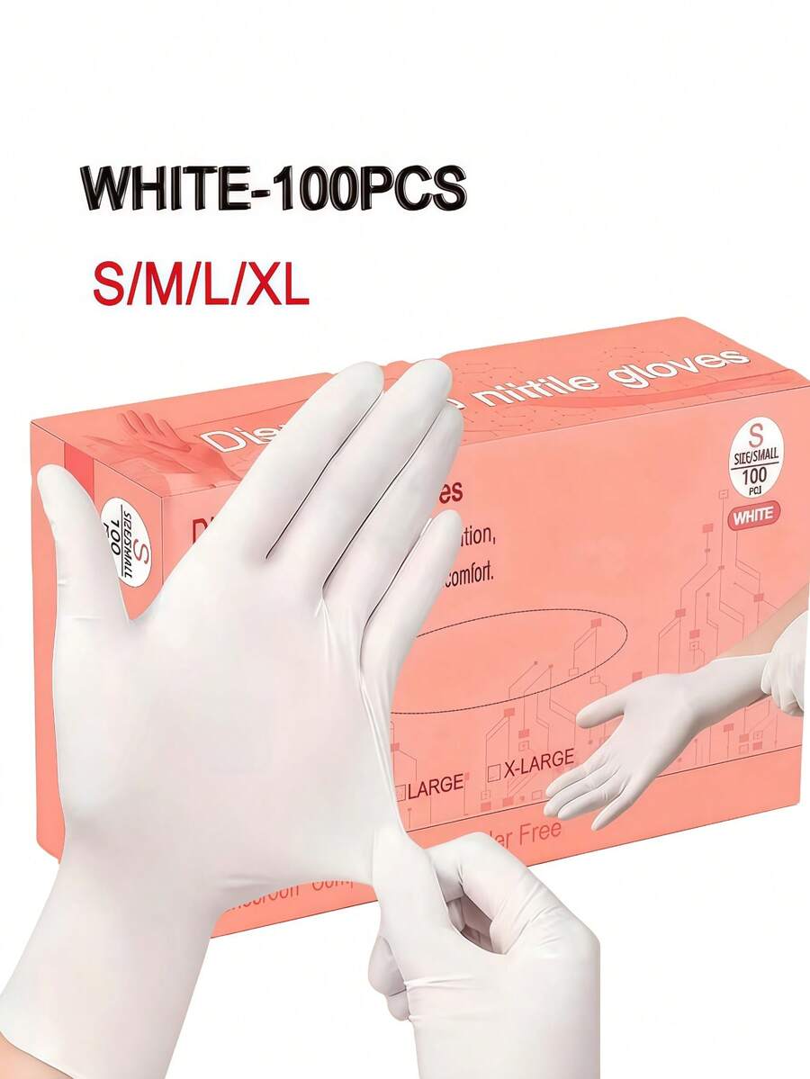 50/100 Pieces Of White Disposable Nitrile Gloves - Latex-Free, Durable, Suitable For Kitchen, Cleaning, Hair Dyeing, And DIY Crafts - White - View 1