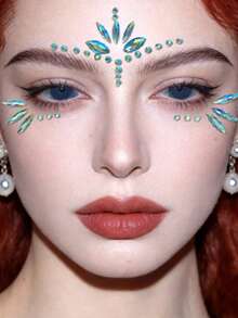 1 pieza Gemas faciales autoadhesivas y coloridas, adecuadas para festivales de música, actuaciones, fiestas de disfraces, vacaciones, carnavales y maquillaje diario. Disponible en rosa, dorado, morado, verde, azul y talla grande. Decoración de pegatinas realistas, resistente al agua y de larga duración para combinación grupal - Multicolor - Ver 5