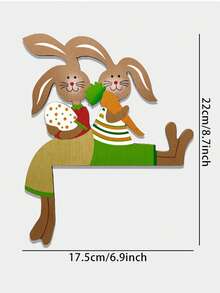 1 pieza Decoración de Pascua con tema de conejo y familia de madera, letrero colgante rústico para puerta, decoración de pared - Multicolor - Ver 4