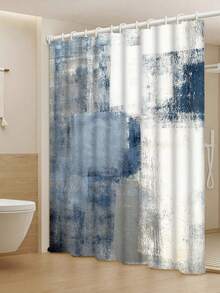1/4 Piece Blue & White Bathroom Set, Including Shower Curtain, And 3 Non-Slip Rubber Backing Mats, Bathroom Accessories And Decor - Multicolor - View 9