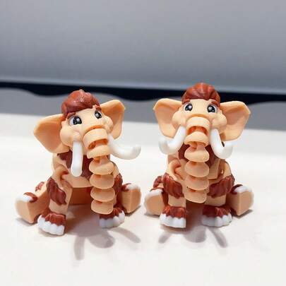 Mô hình voi ma mút lông xù dễ thương in 3D, tượng nhỏ bằng nhựa trang trí để bàn, quà tặng ngày lễ