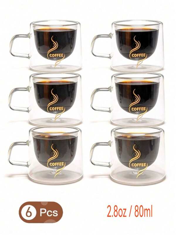 1/2/6pcs Small Double-Layer Glass Coffee Mugs With Handles, Thermal Insulation Design Suitable For Tea, Espresso, Milk, Cappuccino, Etc. Unique Birthday And Valentine's Day Gifts
