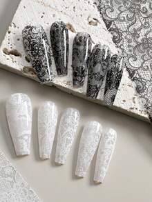 10卷 2.5*50cm Y2K 新款黑白蕾丝转印箔美甲性感全包花胶 DIY 美甲造型工具