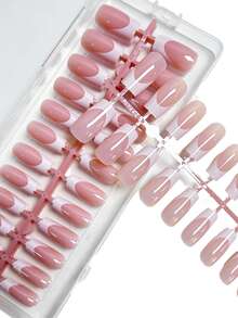 120片粉白法式方形亚克力假指甲，法式方形亚克力假指甲，12种尺寸，适合DIY美甲，适合女性和美甲沙龙，美甲贴纸产品，美甲用品 - 彩色 - 查看 3