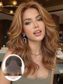 长款波浪铜棕色13x4高清蕾丝前假发 - 无胶高清蕾丝，预拔发际线，耐热合成纤维，适合日常及派对佩戴，16英寸 - 彩色 - 查看 1