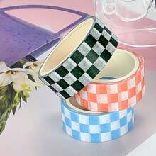 1 Roll Of Checkerboard Washi Tape, Fresh And Fashionable School Supplies Sticker, Suitable For Diary Handbooks, Scrapbooks, Photo Albums, Paste Decoration - 黑色 - 查看 4