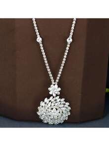 一套优雅的立方氧化锆向日葵装饰首饰套装，适合女性旅行佩戴 - 銀色 - 查看 4