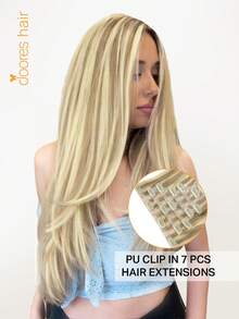 DOORES Seamless Clip In Hair Extensions Real Human Hair 130g-150g 7pcs Light Blonde Highlighted Golden Blonde Virgin Straight Weft Natural Remy PU Invisible Clip In Hair For Women Girls Daily Use Easy To Wear Can Be Styled Real Human Hair Charm Elegant Casual Holiday Outfits Cosplay Campus School Sport Vacation Travel Festival Prom Birthday Costume Party - S16 - View 1