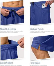 Men's Swim Trunks Quick Dry Board Shorts With Zipper Pockets Beach Shorts Bathing Suits Men - No Mesh Liner - 藍色 - 查看 6