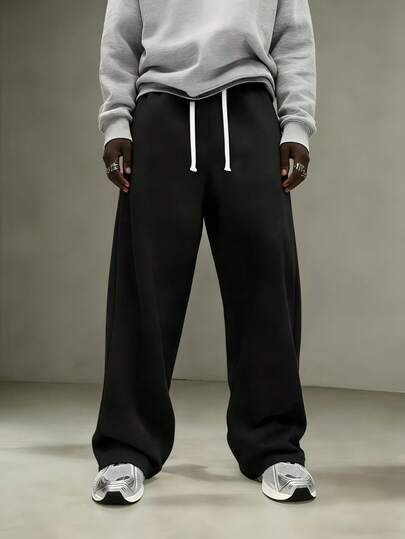 Men's Solid Color Drawstring Waist Pocket Casual Loose Sweatpants Loose Gray Sweatpants Straight Leg Relaxed Fit Sweatpants