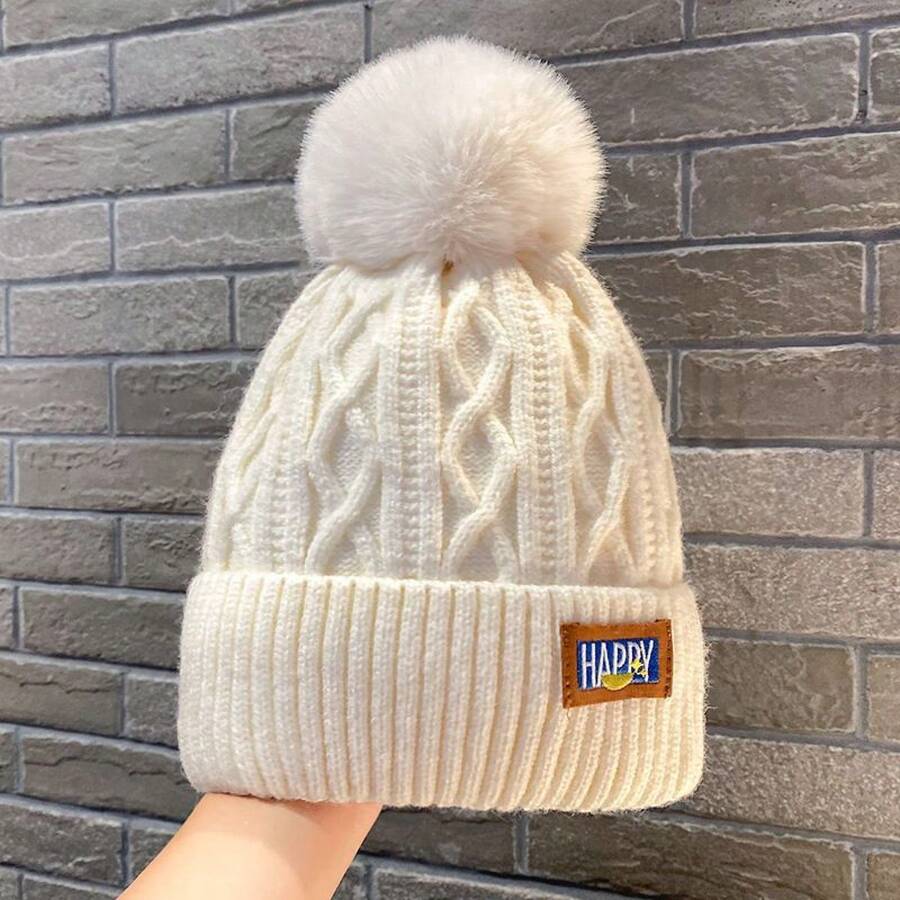 Winter Fleece-Lined Thickened Warm Knitted Hat For Women With Large Head Circumference, Ear Protection, And White Pom-Pom - 粉紅色[軟糯加絨款] - 查看 1