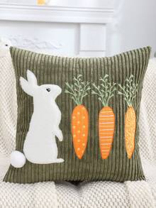 1pc/2pcs Easter Decorative Throw Pillow Cover, Rabbit Plush Corduroy Embroidered, Spring Home Decor For Living Room Sofa Bedroom, Holiday Gift, Green - Green - View 9