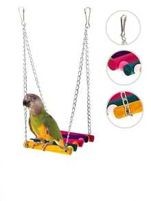 1pc Colorful Wooden Bird Swing Toy, Parrot Hanging Bridge, Bird Swing Ladder, Parrot Chewing Toy, Bird Cage Accessory - Multicolor - View 6