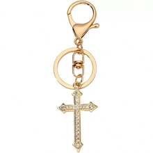 1pc Women's Personalized Alloy Rhinestone Cross Keychain, New Minimalist Cross Keychain Pendant, Creative Gold-Plated Hanging Ornament, Fashion Bag Keychain, Gift For Mother