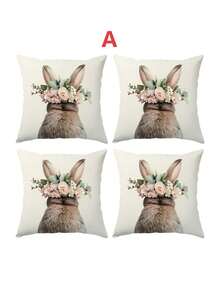 1/2/4pcs Easter Single-Sided Printed Decorative Cushion Cover With Cute Floral And Bunny Pattern, Measuring 17.7*17.7 Inches. Suitable For Easter Living Room Sofa And Bedroom Home Decor. Pillow Insert Not Included. - Multicolor - View 14