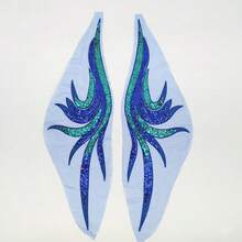 2 Pcs Royal Blue Gold Sequin Lace Fabric Embroidered Gown Appliques Noble Sexyys Collar Sew Patches For DIY Wedding Dress Décor (Blue) - Blue - 查看 6