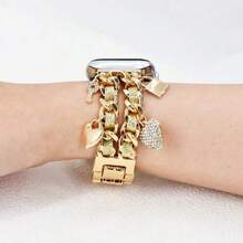 Metal Keychain Watch Band, Compatible With 49/46/45/44/42/41/40/38mm Bands, Women's Fashion Heart-Shaped Chain With Cute Pendant, Elegant Wristband, Suitable For Series 10 Ultra 2 9 8 7 6 5 4 3 2 SE