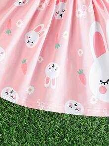 Toddler Girls' Sleeveless Dress, Pink Rabbit & Carrot Print Princess Dress, Cute Tank Dress For Summer - Pink - View 5