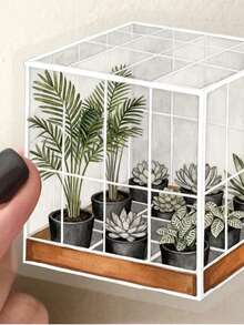 1Set Transparent Greenhouse Flower Stickers Green Aesthetic Stickers Plant Party Favors Craft Supplies PET Vinyl Sticker - Multicolor - View 5