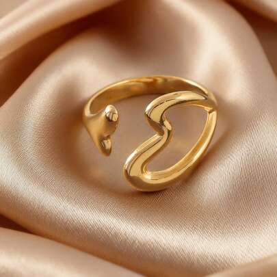 1個 エレガントな中空幾何学模様ハート型ステンレススチール調整可能オープンリング、日常着用に適しています