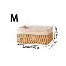 1pc/3pcs Woven Storage Basket, Desktop Covered Storage Basket, Handmade Woven Storage Basket, Desktop Snack Storage Box, Living Room Toy Storage Box, Key And Miscellaneous Storage Basket, Cosmetic Storage Basket, Home Organization And Storage Items For Kitchen, Bathroom, Bedroom, Living Room, Dorm, Office Desk, Home Decor Accessories - Khaki - View 14