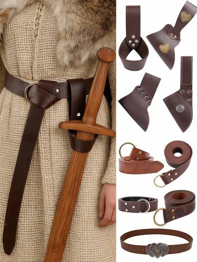 Medieval PU Leather Belt Vikings Knight Cosplay Scabbard Pirate Sword Holster Bag For Halloween Costume Props Renaissance Faire