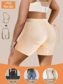 4pcs/Pack Plus Size Women Lace Print Briefs, Tummy Control, Anti-Chafing, Comfortable Fit - Multicolor - View 4