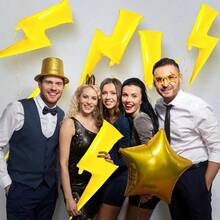 5pcs Gold Lightning Bolt Shaped Balloons, Suitable For Birthday, Wedding, Party Decorations, Fashion & Accessories - 彩色 - 查看 4