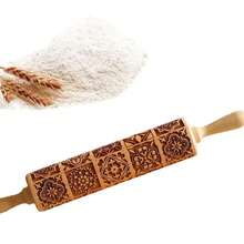 Rodillo de Navidad con patrones de flores, molde de galleta 3D de madera grabado con láser, herramientas de repostería, rodillo de masa - A - Ver 5