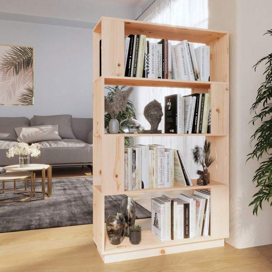 vidaXL Biblioteca/separador de peças 80x25x132 cm pino sólido - Castanho - Ver 1