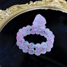 1Pc Pink Purple And Blue Smudged Round Beads With Gold Ornamental Bracelet, Suitable For Mother's Day, Graduation Season, Thanksgiving And Christmas Celebrations, Suitable For Daily Wear And Gift Giving. - 預設 - 查看 8