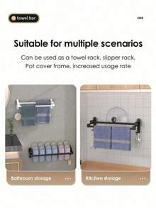 1pc Non-Drilling Towel Rack Double Layer Self Adhesive Bathroom Shower Bath Room Toilet Towel Holder Two Bars Hand Towel Holder Rail - Grey - View 7