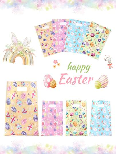 10/25/50pcs Easter Gift Bag Handbag, Easter Mixed Full Version Cartoon Rabbit Design Gift Packaging Bag For Easter Party Decorations, Easter Party Small Gift Bag, Happy Easter Decoration, Cute Easter Rabbit Shopping Bag, Easter Small Item Storage Bag, Easter Sweet Bag, Easter Family Gathering Table Decoration