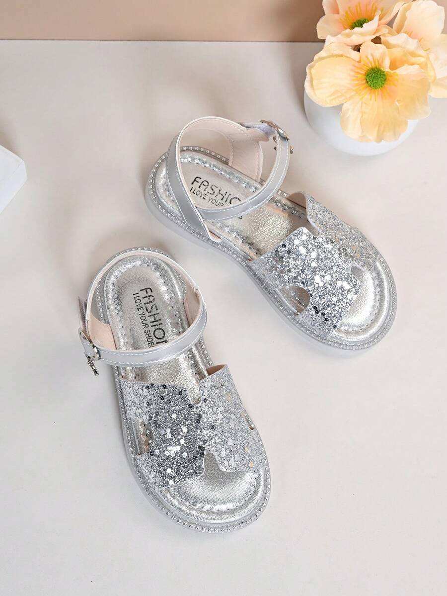 New Summer Fashion Sandals, Rhinestone Princess Sandals, Hook And Loop Open Toe Sandals, Soft & Comfortable Baby Shoes - Silver - View 1