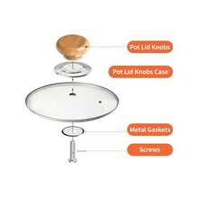 Drewniana gałka do pokrywki garnka, uniwersalna gałka do wymiennej pokrywki garnka, pokrywka ze szkła hartowanego z drewnianą gałką do gotowania – odpowiednia do wolnowarów, patelni i pokrywek do naczyń kuchennych - Morela - Zobacz 3